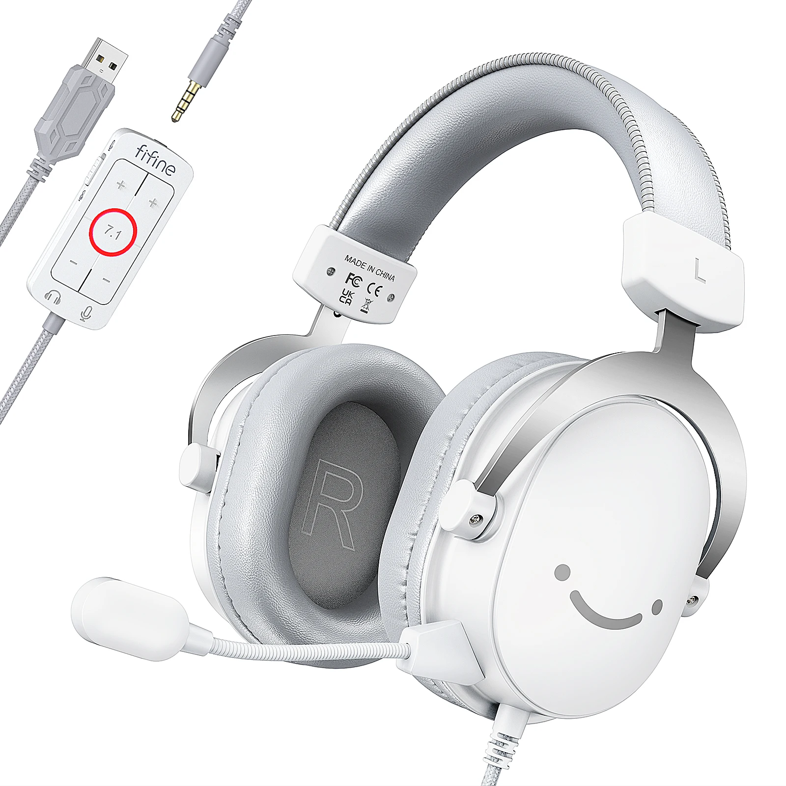 FIFINE Cuffie da gioco USB con audio surround 7.1/jack da 3,5 mm/microfono, cuffie cablate sull'orecchio per PC PS4/5 Xbox Ampligame H9W