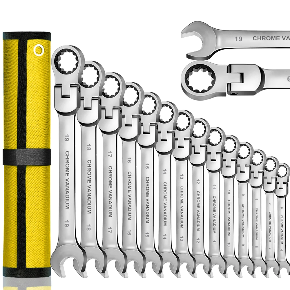 WOZOBUY Set di chiavi a cricchetto con testa flessibile - Chiavi combinate a cricchetto metriche Set di chiavi per ingranaggi CrV Set di strumenti di riparazione per chiavi per auto