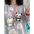 ADAgirl Harajuku Stripe T Shirt E-girl Kawaii Chinese Panda Graphic T-Shirt donna Cutecore Cartoon