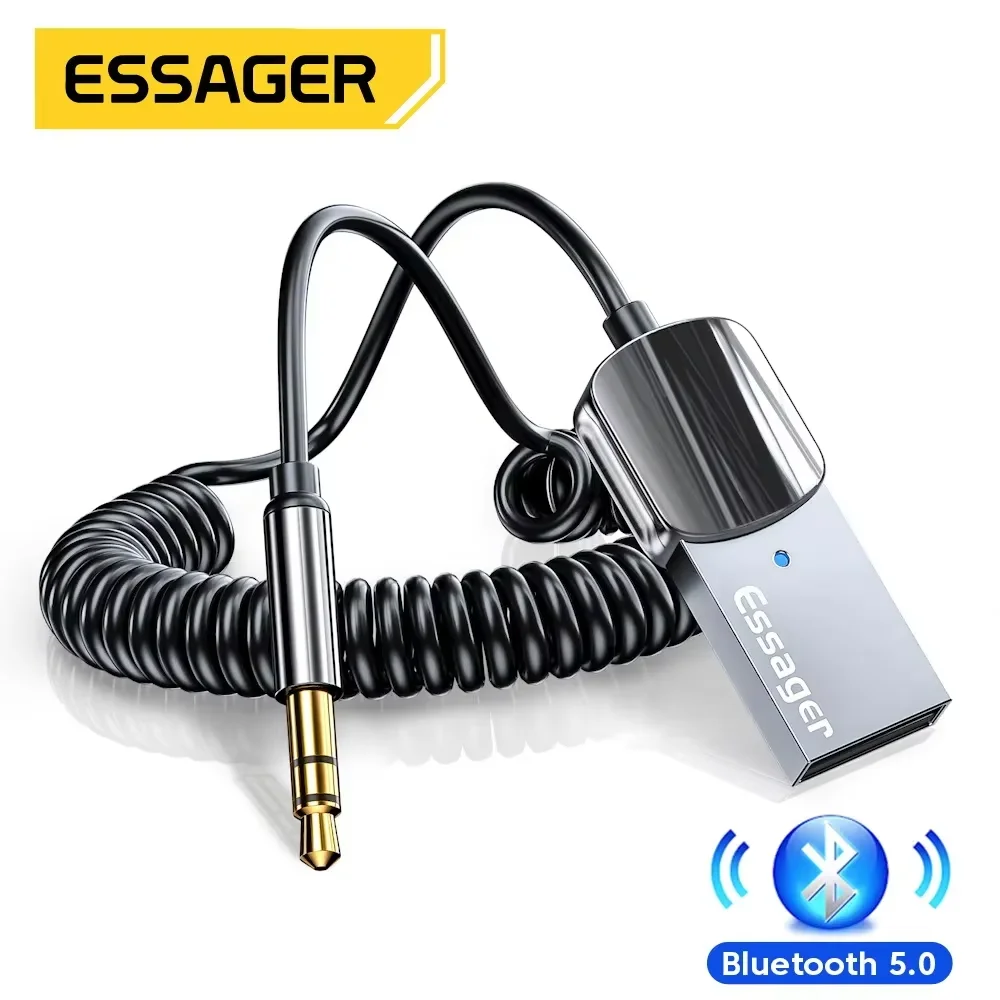 Essager Adattatore Aux Bluetooth Dongle USB A Jack da 3,5 mm Audio per auto Aux Bluetooth 5.0 Kit vivavoce per ricevitore per auto Trasmettitore BT