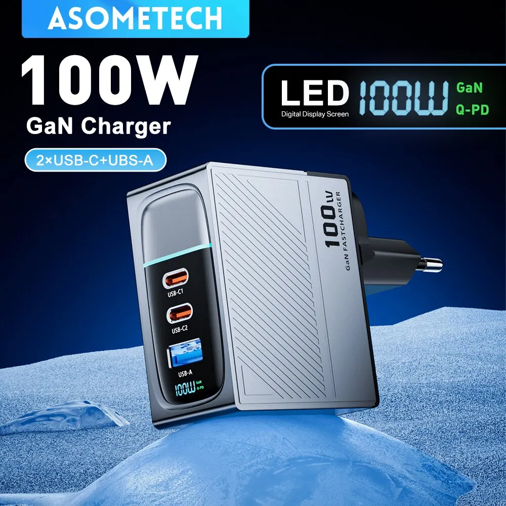 Caricabatterie ASOMETECH 100W GaN QC4.0 PD 67W 65W Display PPS caricatore rapido portatile Multi USB tipo C per Tablet portatile iPhone Samsung