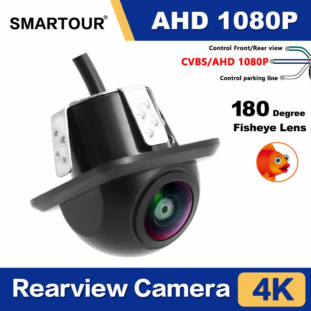 Telecamera Posteriore per Auto SMARTOUR 1080P con Visione Notturna, Monitor di Parcheggio Automatico, CCD Impermeabile, Obiettivo Fish Eye HD 170 Gradi