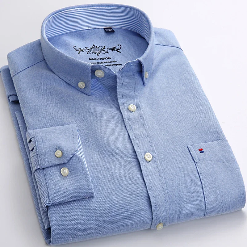 Camicie casual complete in cotone dalla vestibilità classica per uomo camicia tinta unita a maniche lunghe tinta unita top con tasca singola abiti formali morbidi e slim fit