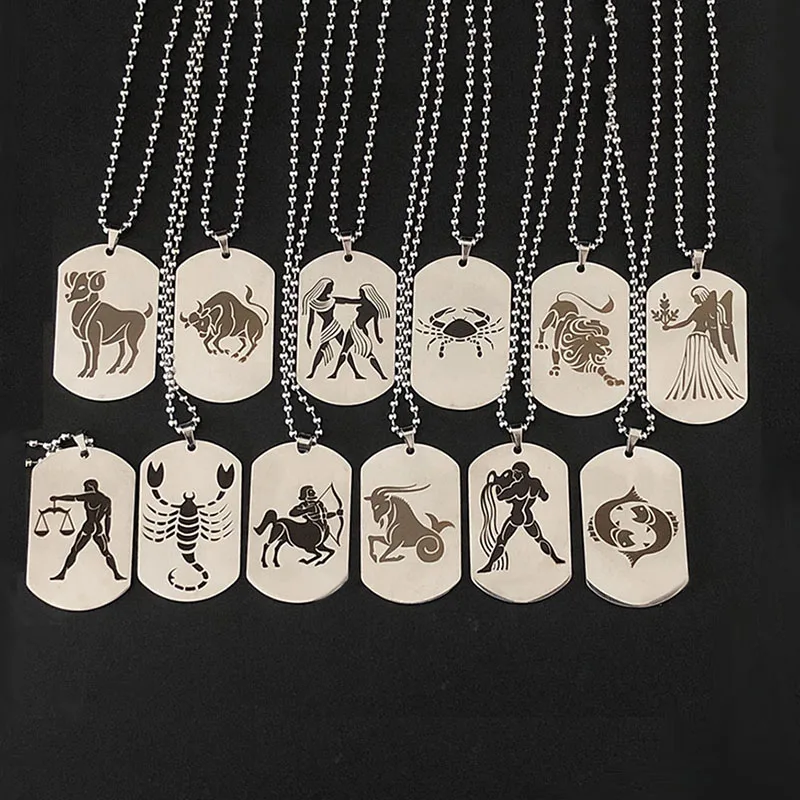 Collana con ciondolo color argento con segno zodiacale 12 oroscopo in acciaio inossidabile Ariete Leone Dropshipping all'ingrosso 12 gioielli costellazioni
