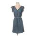 Madewell Cocktail Dress - A-Line V Neck Short sleeves: Blue Solid Dresses - Women's Size 00