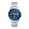 FOSSIL Blue Watch for Men, Quartz Movement with Stainless Steel or Leather Strap,Silver Tone and Blue,42 mm
