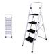 Portable Step Ladder -4 Step Metal Ladder with Rubber Anti Slip Tread Mats & Feet, Safety Sturdy Step Ladder, Heavy Duty 300lbs Max Capacity, perfect for Home, Kitchen, Garden, Garage