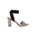 Vince Camuto Sandals: Slip-on Chunky Heel Boho Chic Tan Snake Print Shoes - Women's Size 9 - Open Toe