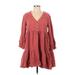 Madewell Casual Dress - Mini V Neck 3/4 sleeves: Burgundy Print Dresses - Women's Size 2