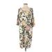 J.Jill Casual Dress - Shift Scoop Neck 3/4 sleeves: Green Floral Dresses - Women's Size Small