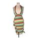 Shein Casual Dress - Bodycon Plunge Sleeveless: Green Stripes Dresses - Women's Size X-Large