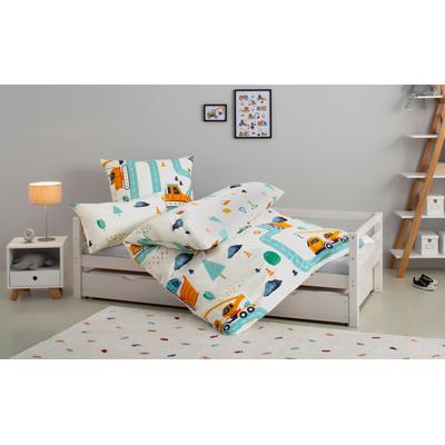 Kinderbettwäsche LÜTTENHÜTT "CUDDLEE", blau (baustelle), B/L: 135cm x 200cm, , Renforcé, B/L: 80cm x 80cm, Renforcu00e9, Obermaterial: 100% Baumwolle, Bettwäsche, in vielen Designs: Dino,Einhorn,Weltraum,Baustelle,Herz,Trecker,Safari