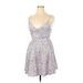 Casual Dress - Mini V Neck Sleeveless: Purple Floral Dresses - Women's Size X-Large