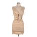 BCBGMAXAZRIA Cocktail Dress - Midi V-Neck Sleeveless: Tan Solid Dresses - New - Women's Size 8