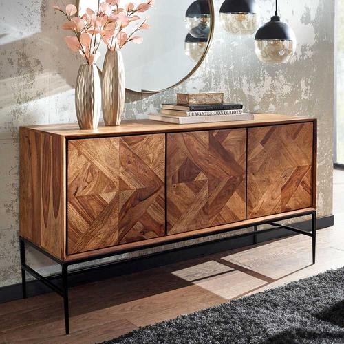 Sideboard Sheesham Massivholz mit Vierfußgestell aus Metall 123 cm breit