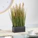 Green Faux Foliage Onion Grass Artificial Plant with Black Melamine Rectangular Plastic Pot