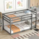 Twin Size Bunk Bed with Guardrail and Stairs, Farmhouse Loft Bed Pine Wood Platform Bed Frame Floor Bed for Girls Boy