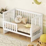 2-in-1 Convertible Crib and Changer for Toddler Full Size Wooden Baby Bed w/ Changing Children Diaper Table, Non-toxic Finish