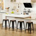 Andeworld 30 Metal Bar Stools Set of 4 Stackable Counter Height Barstools Backless Industrial Kitchen Bar Chairs with Wooden Seat-Matte Black