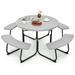 Costway Outdoor 8-person Round Picnic Table Bench Set with 4 Benches & Umbrella Hole Grey