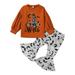 Toddler Kids Girls Outfits Letters Prints Long Sleeves Tops Bat Ptints Pants 2pcs Set Outfits 3-4T