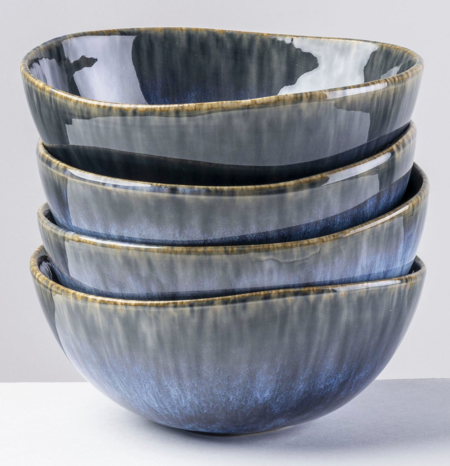 Müslischale GIPFELSTÜCK "Wilde Schlucht", blau, Ø:17cm, Steinzeug, Schüsseln, Müslischale, Scandi-Style, glänzende Reaktivglasur, jedes Stück ein Unikat Image