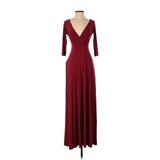 Dessy Collection Cocktail Dress - Wrap V Neck 3/4 Sleeve: Burgundy Dresses - New - Women's Size 2X-Small