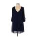Lulus Casual Dress - Shift V-Neck 3/4 sleeves: Blue Print Dresses - Women's Size X-Small