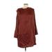 MNG Casual Dress - Shift Crew Neck 3/4 sleeves: Brown Solid Dresses - Women's Size 6