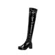 Thigh High PU Leather Boots Knee High Platform Boots for Women Chunky Block Heel Over The Knee Boots Wide Calf Waterproof Long Boots Black Zipper Riding Boots Fashion Party Dress Bootie UK Size 7