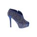 Two Lips Heels: Slip On Stiletto Cocktail Party Blue Print Shoes - Women's Size 7 1/2 - Peep Toe