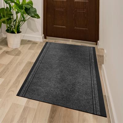 Läufer ANDIAMO "Mitch, Made in Belgium", grau (anthrazit), B:80cm H:6mm L:800cm, Polyethylen (PE), Teppiche, Schmutzfangläufer, meliert, mit Bordüre, In- und Outdoor geeignet Image