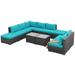 Latitude Run® 11 Piece Patio Rattan Sofa Set w/ Cushions & Coffee Tables Metal in Blue | Wayfair 0192394183694B1BB2C6520B6E516D7A