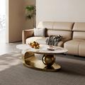 Everly Quinn Kyriee Oval Marble Stainless Steel Base Gold Modern Coffee Table Wood/Faux Marble/Metal in Brown/Yellow | Wayfair