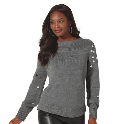 K Jordan Sequin Sweater (Size 1X) Heather Grey, Ac...