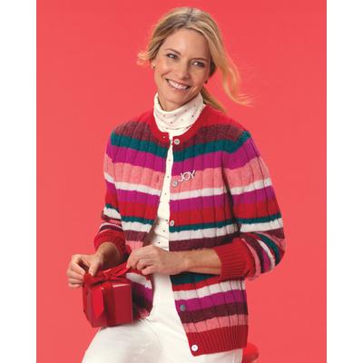 Appleseeds Women's Classic Cabled Wool Striped Cardigan - Multi - 1X - Womens