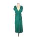 Zara Casual Dress - Midi Plunge Short sleeves: Green Solid Dresses - Women's Size Small