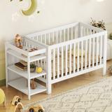 2-IN-1 Full Size Convertible Crib Bed with Changing Table