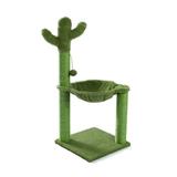 Cactus Cat Tree Cat Scratching Post with Hammock Play Tower Full Wrapped Sisal Scratching Post for Cats 36.8 inch Green