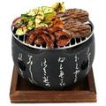 Japanese Style BBQ Grill Portable Round Barbecue Stove Food Charcoal Stove with Wire Mesh Grill& Wooden Base Household Tabletop Barbecue Tools for Camping Picnic