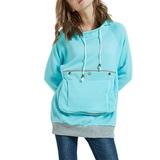 Manxivoo Womens Sweatshirts and Hoodies Autumn and Winter Pet Hooded Sweater Pullover Loose Solid Color Big Pocket Ladies Sweater Womens Hoodies Pullover Blue2