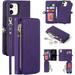 Compatible with iPhone 12 Pro/iPhone 12 Wallet Case Detachable 2 in 1 Magnetic [9 Card Slots] Removable Wrist Strap Zipper Wallet Shockproof Kickstand Multi-Function PU Leather Case 6.1 Purple