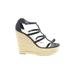 Jessica Simpson Wedges: Strappy Platform Casual Black Solid Shoes - Women's Size 8 1/2 - Open Toe