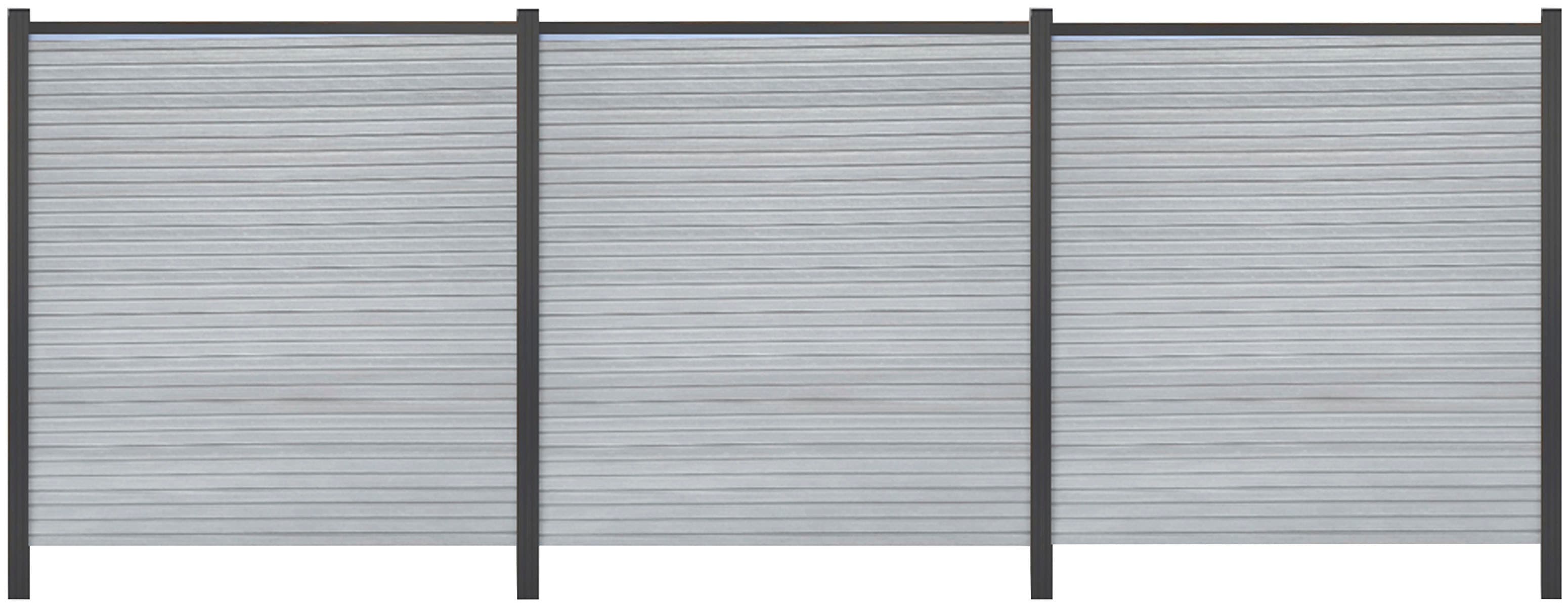 Sichtschutzelement TETZNER & JENTZSCH "WARREN 1", grau (weißgrau), H:180cm, Aluminium, WPC (Holz-Kunststoff-Komposit), Zaunelemente, pflegeleicht, coextrudierte Oberfläche, Design-Oberfläche