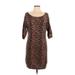 Old Navy Casual Dress - Mini Boatneck 3/4 sleeves: Brown Leopard Print Dresses - Women's Size Large