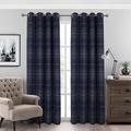 always4u 100% Blackout Curtains Check Eyelet Curtain Bedroom Tartan Curtains Plaid Brushed Cheque Pair of Highland Woolen Look Window Treatment for Living Room Navy Blue 46 * 54 Inches