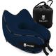 SNUGL Travel Pillow - Memory Foam Neck Cushion - Flight Pillow | Support Neck Pillow for Travel | Travel Neck Pillow for Airplane with Carry Bag & Clip | Flying Travel Essentials (Navy - Regular)