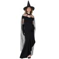 Colorful House Women Dark Witch Costume Adult Gothic Witch Dress Outfit Black Witch Halloween Costumes with Cape(2X-Large,Black Dress with Cape)
