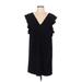 Express Casual Dress - Shift Plunge Short sleeves: Black Print Dresses - Women's Size Large