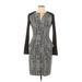 Lela Rose Casual Dress - Sheath V-Neck 3/4 sleeves: Gray Print Dresses - Women's Size 8